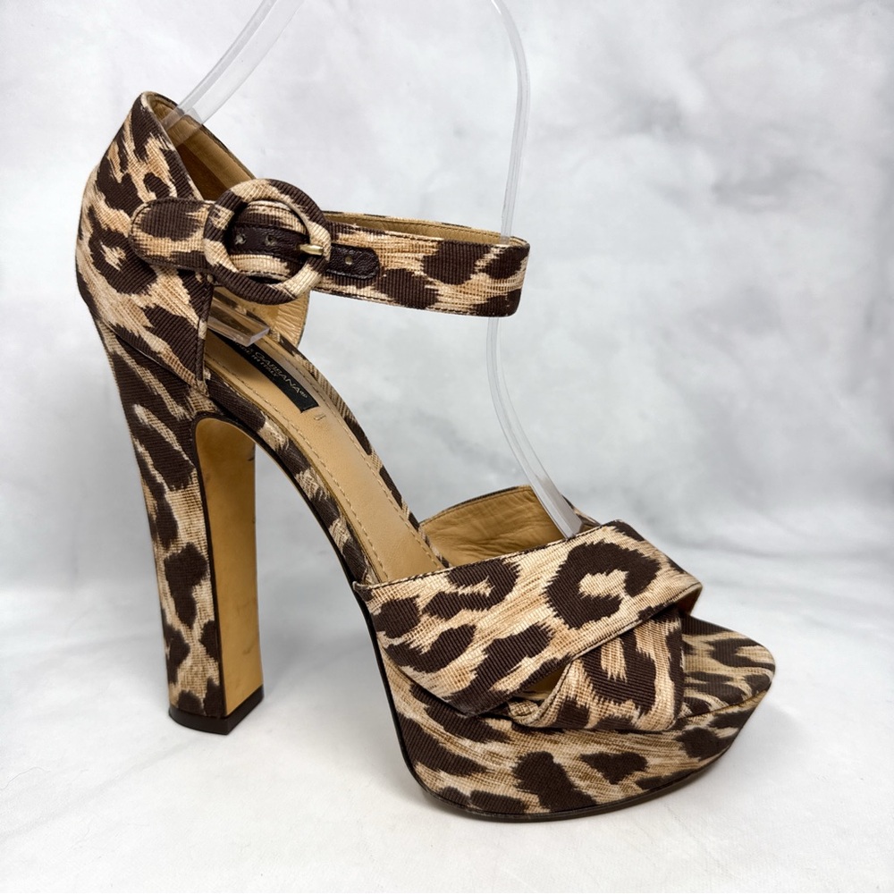 Dolce & Gabbana Vintage Y2K Leopard Platform Chunky Block Heel Sandals Retro 70s